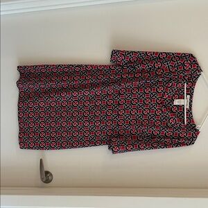 Laundry by Design Red and Navy Patterned Shift Dress